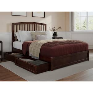 Lucia Walnut Brown Solid Wood Frame Queen Platform Bed with Panel Footboard and Storage Drawers