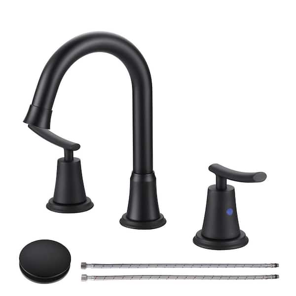 WOWOW 8 in. Widespread Double Handle Bathroom Faucet in Black