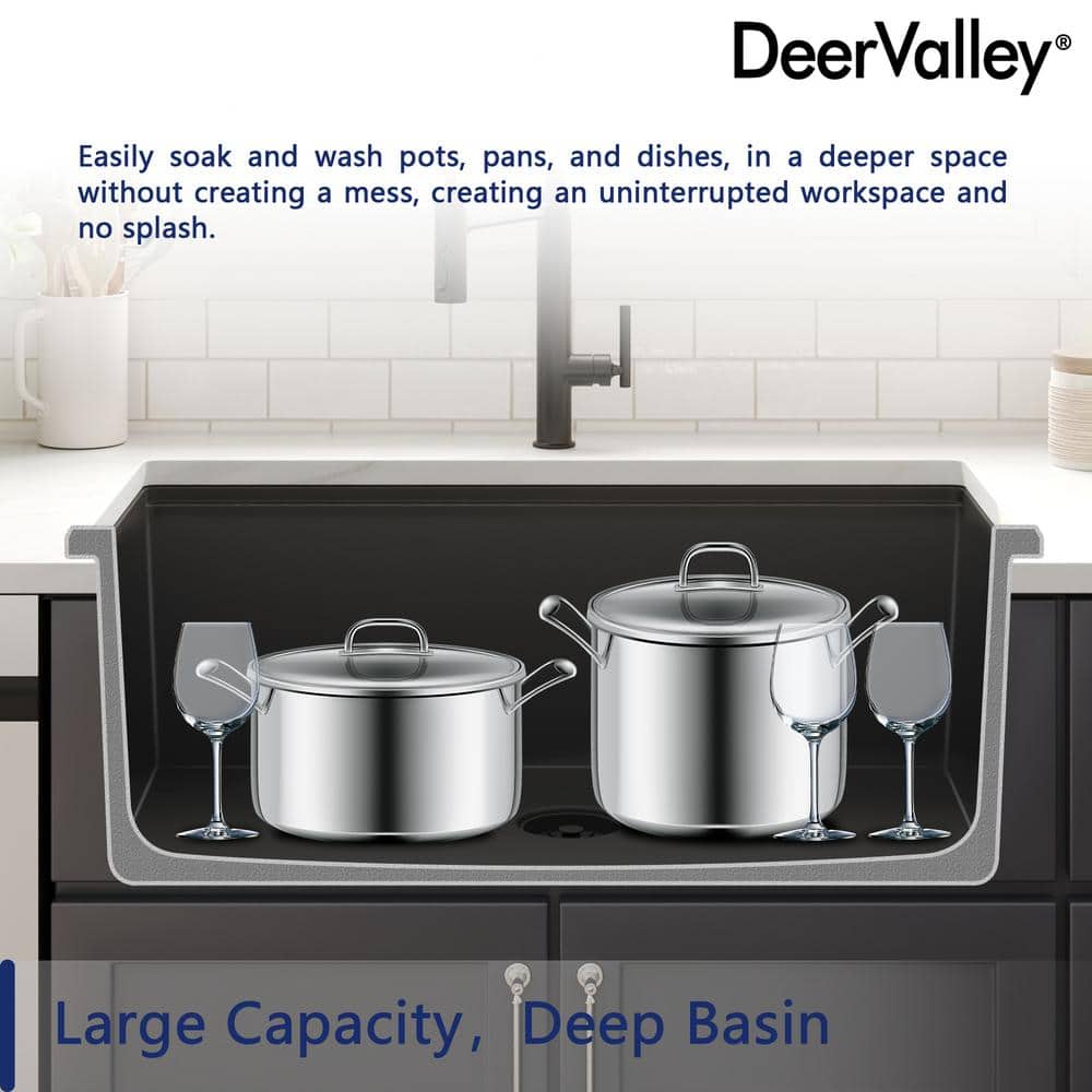 Black Granite Double Bowl Drop-In Kitchen Sink with Accessories