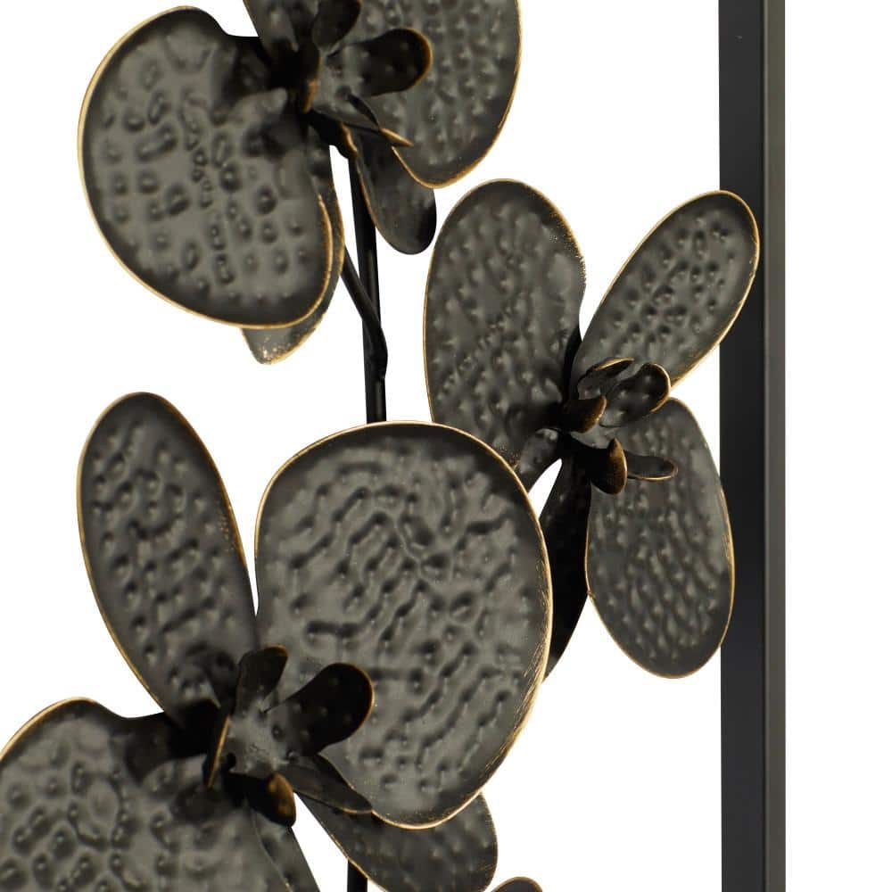 Elegant Black Orchid Metal Wall Sculpture Set, 14"W x 36"H