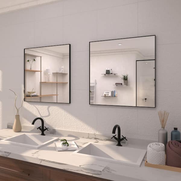 30 in. W x 30 in. H Rectangular Framed Wall Bathroom Vanity Mirror in Matte Black