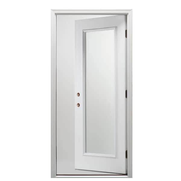 Classic Clear Glass Full Lite Primed White Majestic Steel Prehung Front Door