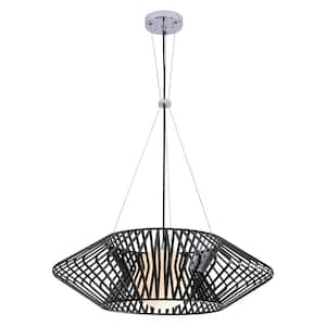 Gema 1-Light Black Geometric Metal Glass Shade Caged Pendant Chandelier with No Bulbs Included