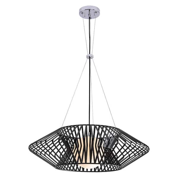 Jojospring Gema 1-Light Black Geometric Metal Glass Shade Caged Pendant Chandelier with No Bulbs Included