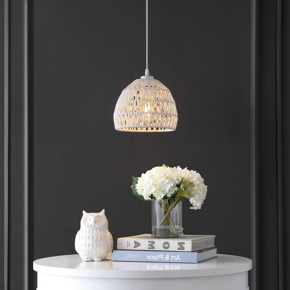 White Woven Rope and Iron LED Pendant Light