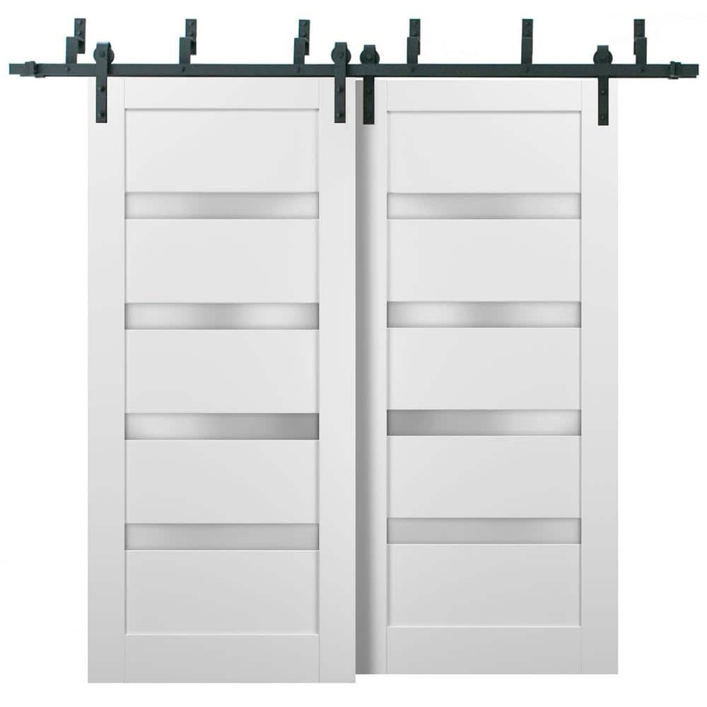 64 in. x 84 in. 1-Panel 1/4 Lite Frosted Glass White Finished Solid Pine MDF Sliding Barn Door with Hardware Kit price history on PriceWatchPro