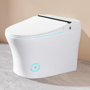 Elongated Smart Toilet 1-Piece 1.28 GPF in White w/Auto Flush, Heated Seat, Seating Sensor, Foot Induction Flush