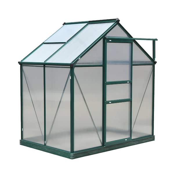 Outsunny 4 ft. x 6 ft. x 7 ft. Aluminum Polycarbonate Portable Walk-In Garden Greenhouse with Rooftop Vent and UV-Resistant Walls