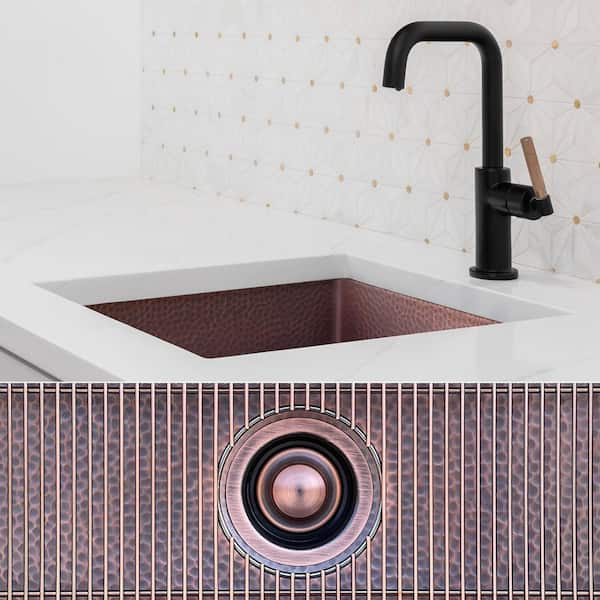 Luxury 18 in. Drop-In or Undermount Single Bowl 12-Gauge Dark Patina Copper Kitchen Sink with Grid and Disposal Flange