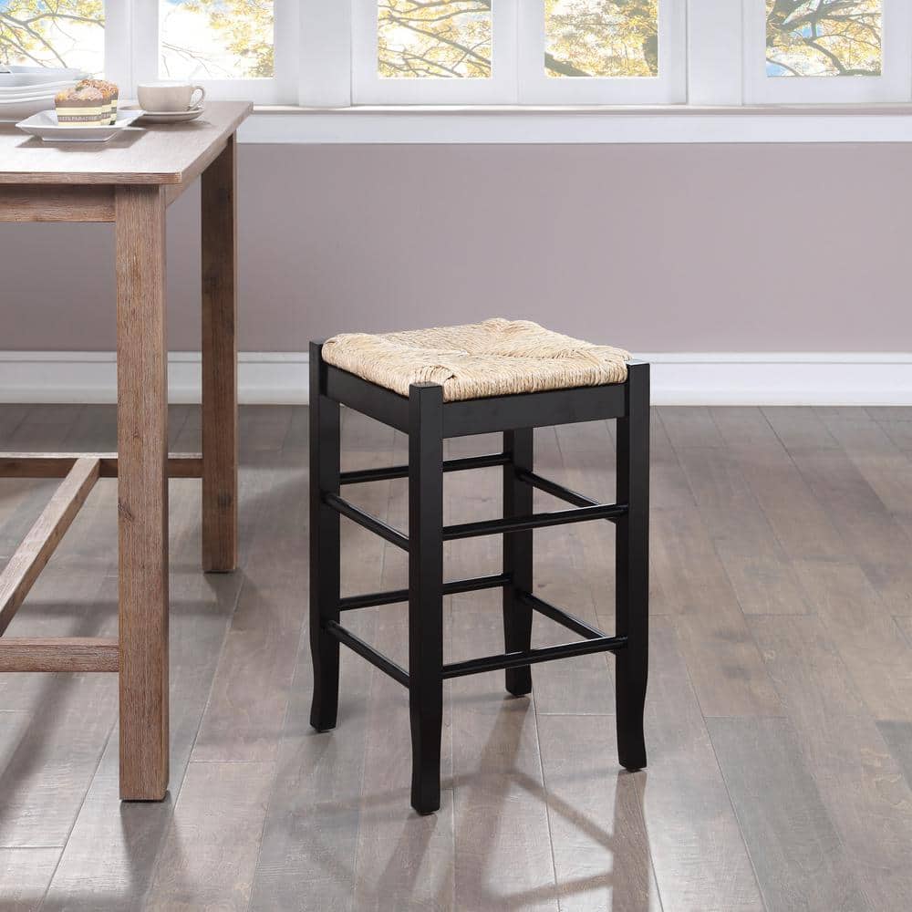 Elegant 24" Swivel Rush Seat Backless Counter Stool, Black