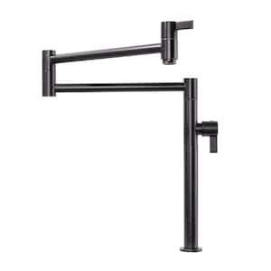 Deck Mounted Pot Filler Kitchen Faucet with Double Joint Swing Arm in Solid Brass Oil Rubbed Bronze