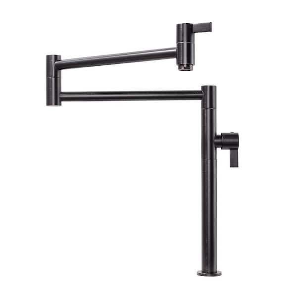 IVIGA Deck Mounted Pot Filler Kitchen Faucet with Double Joint Swing Arm in Solid Brass Oil Rubbed Bronze