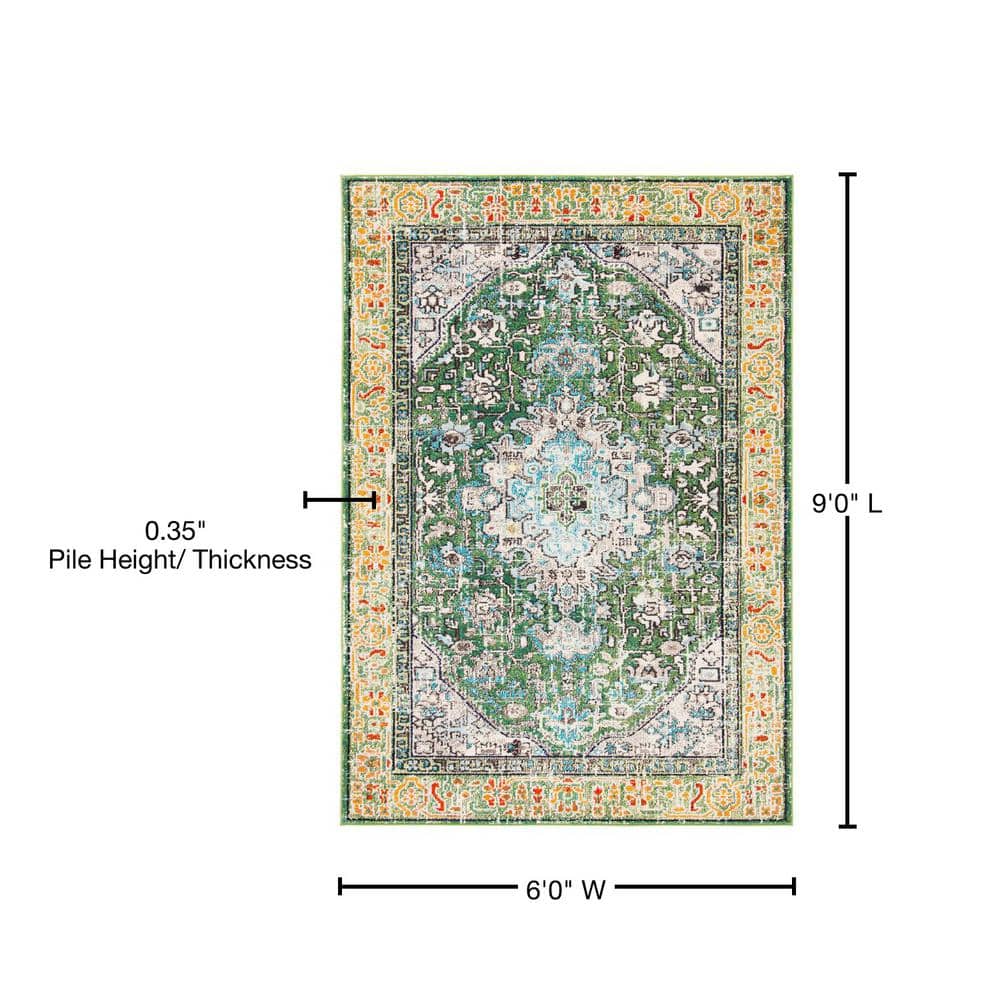Green and Turquoise 6' x 9' Synthetic Flat Woven Area Rug