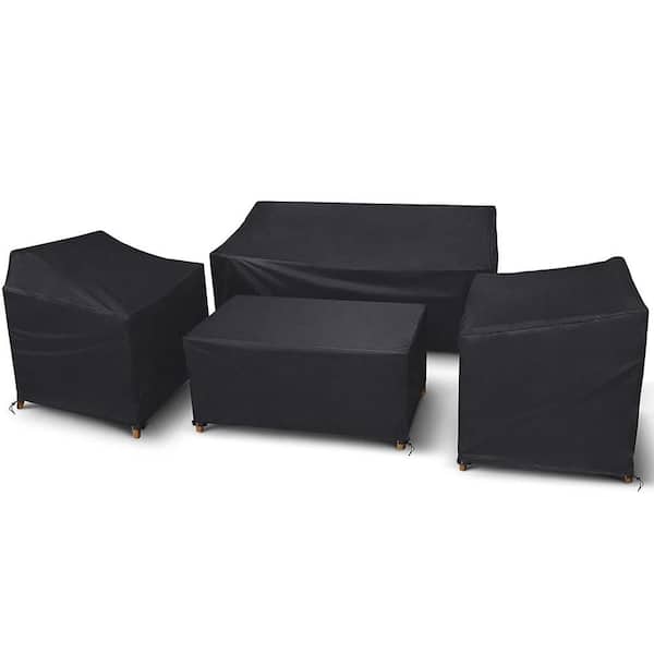 X-Large Waterproof Furniture 4-Piece Set Covers Rattan Conversation Set Furniture Covers, Black