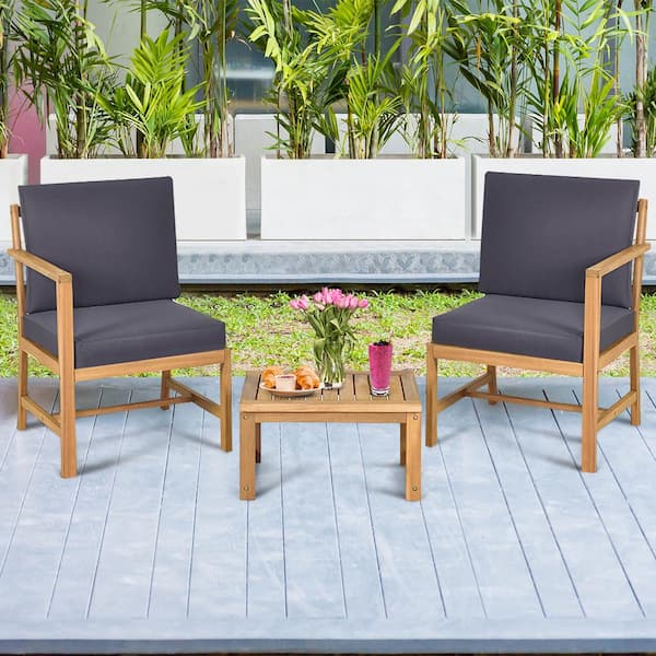Costway Stackable Solid Teak Wood, Patio Table Chair Set