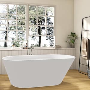 65 in. Single Slipper Acrylic Freestanding Flatbottom Bathtub with Polished Chrome Drain Soaking Tub in White