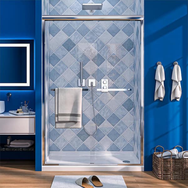 TOOLKISS 46 in. - 48 in. W x 72 in. H Sliding Framed Shower Door in Chrome with Clear Glass
