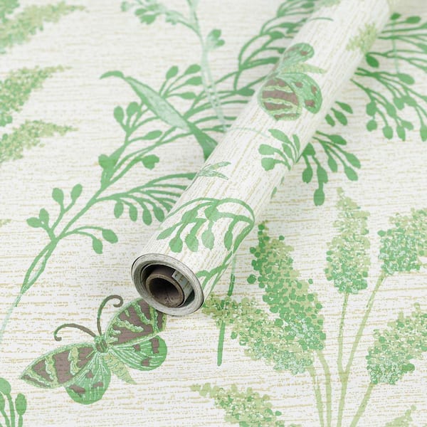 Green Wheat Vinyl Peel and Stick Wallpaper Roll Adhesive Removable Paper for Wall/Cabinet, 2-Pack (Covers 28.74 sq. ft.)