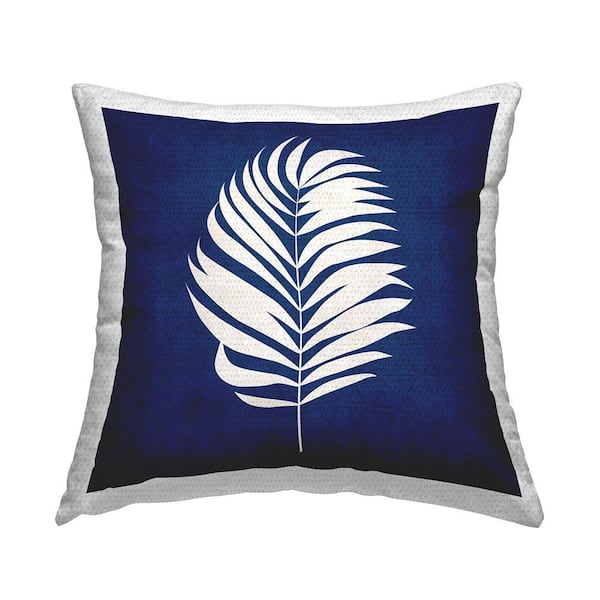 Abstract Bold Blue White Leaf Shape Blue Square Outdoor Throw Pillow