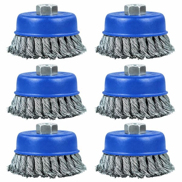 6-Pack Wire Cup Brush 4 in. Twisted Knotted Cup Brush for Angle Grinder 5/8-11 Arbor Heavy Cleaning Rust