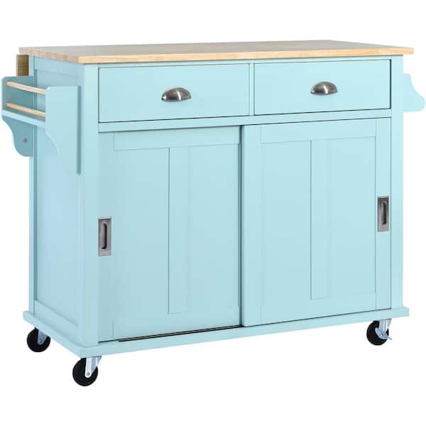 Unbranded Green Wood 52 in. Kitchen Island Cart with 2 Door Cabinet and 2-Drawers