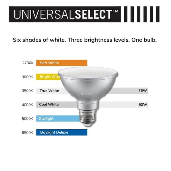 Universal Select 75/90-Watt Equivalent PAR30S Dimmable Adjustable Beam Angle LED Light Bulb with 6-CCT (2-Pack)
