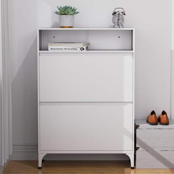 anpport Morden 39.93 in. H x 9.45 in. W White Wood Shoe Cabinet with 2 Flip Drawers