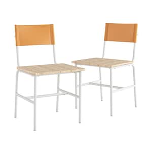 Boulevard White Cafe Metal Dinning Height Chair with Brown Leatherette Back Chairs included (Set of 2)