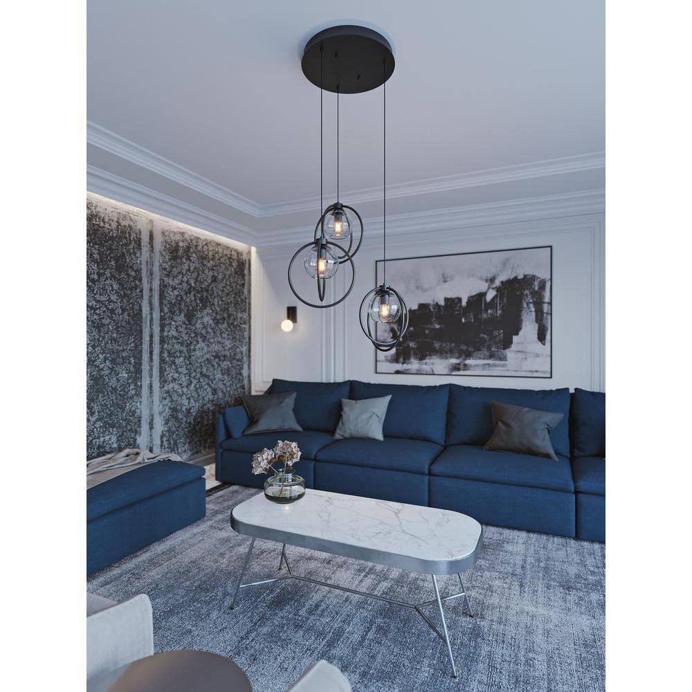 Jamie Modern Globe 3-Light Pendant in Satin Nickel and Black