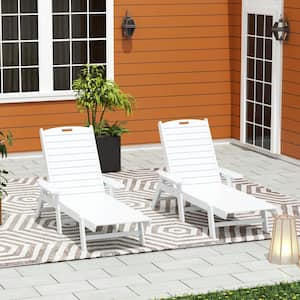 Harlo 2-Piece White HDPE Fade Resistant All Weather Plastic Reclining Outdoor Adjustable Back Chaise Lounge Arm Chairs