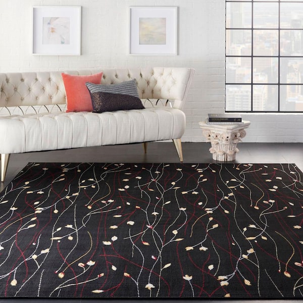 Grafix Black 8 ft. x 10 ft. Floral Contemporary Area Rug