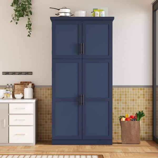 Blue 70.9 in. Accent Cabinet, Pantry Cabinet with 4 Doors, 2 Door Shelves, 8 Pull-out Trays and Adjustable Shelf