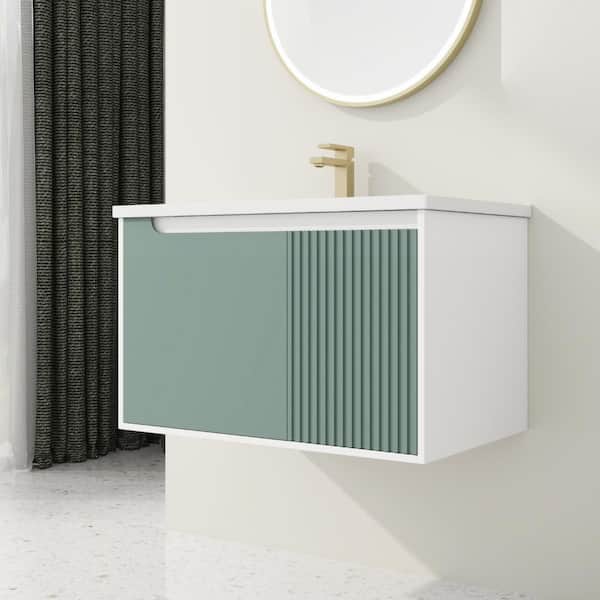 Staykiwi 32 in. W x 20 in. D x 20 in. H Floating Bath Vanity in Green with White Ceramic Sink Top