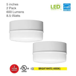 Spin Light 5 in. White LED Flush Mount Ceiling Light 600 Lumens 4000K Bright White Closet Basement Utility (2 Pack)