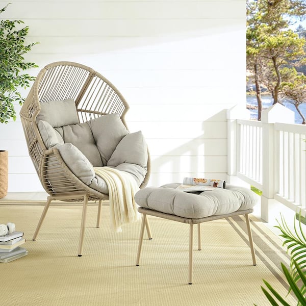 オットマン・スツール Egg chair Foot stool Pocassy Yellow Wicker Outdoor Egg Chair Ottoman Steel Frame