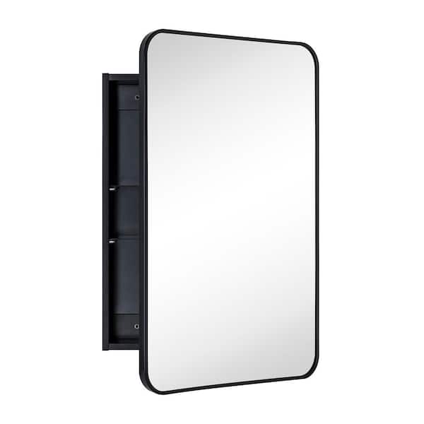 TEHOME Garnes 20 in. W x 30 in. H Rectangular Recessed or Surface Mount Metal Framed Medicine Cabinet with Mirror in Black