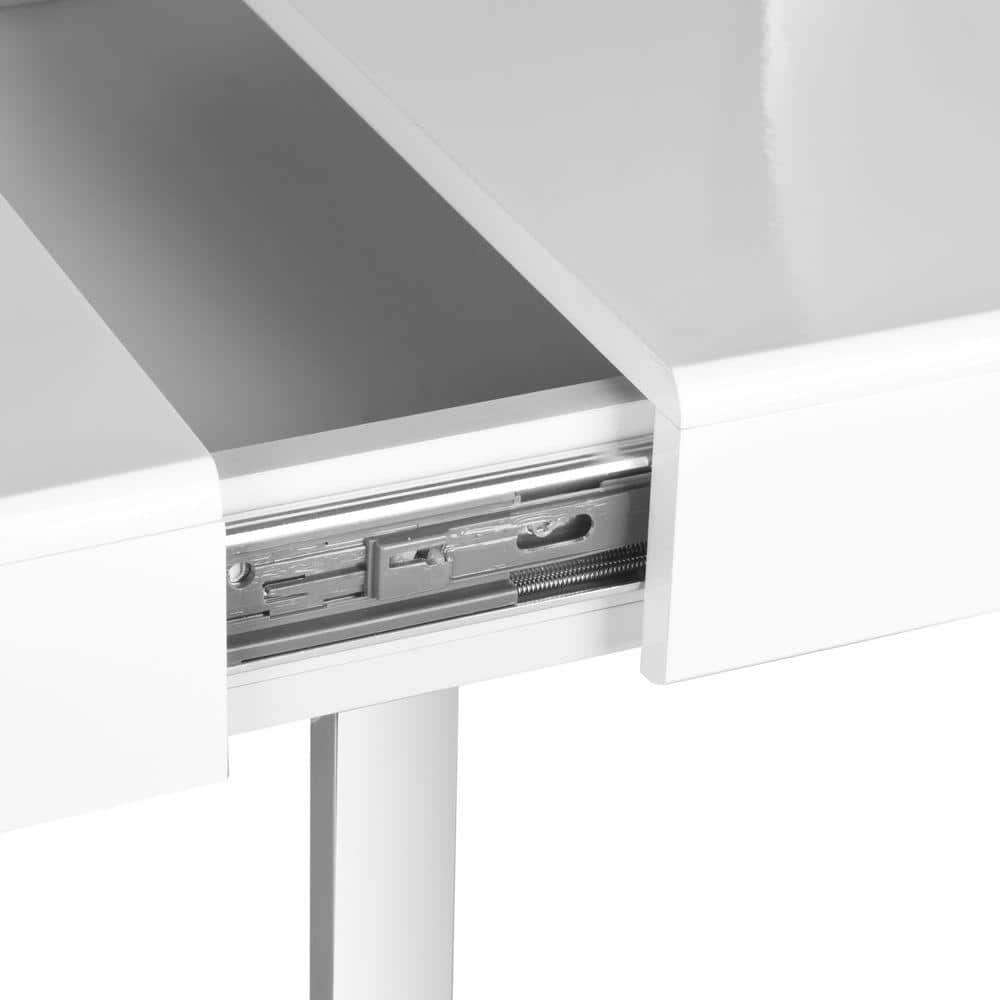 Elegant Transitional 53'' White and Chrome Home Office Desk with Drawer