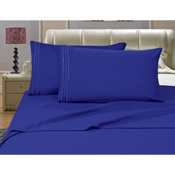 Elegant Comfort 4 Piece Royal Blue Solid Microfiber King Split Sheet Set V01 Sk Royalblu The Home Depot Elegant Comfort 4 Piece Royal Blue, Royal Blue Bedding King