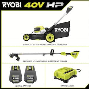 40-Volt HP Brushless 21 in. Cordless Walk Behind Multi-Blade Self-Propelled Mower & Trimmer - 2 Batteries and 2 Chargers