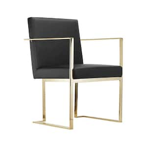 Black and Gold Faux Leather Cantilever Base Dining Armchair