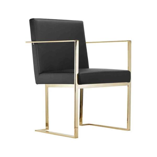Benjara Black and Gold Faux Leather Cantilever Base Dining Armchair
