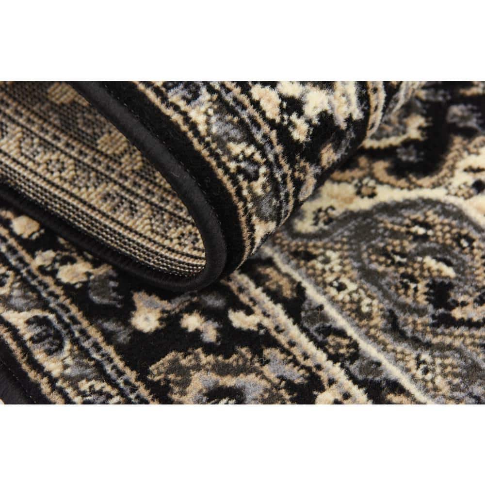 Black and Beige Medallion Synthetic 4' x 6' Area Rug