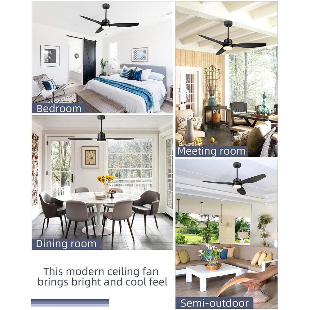 52-Inch Matte Black Ceiling Fan with LED Light and Remote