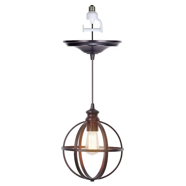 Worth Home Products Instant Pendant 1-Light Recessed Light Conversion Kit Brushed Bronze Globe Cage Shade