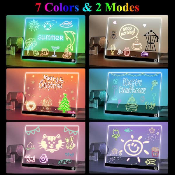 2-Pack LED Acrylic Dry Erase Board with 7-Colors Light & 2-Modes