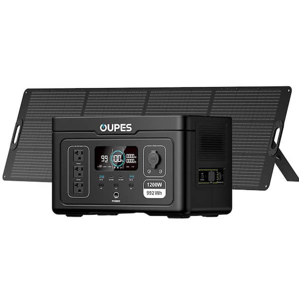1200W/992Wh Solar Generator Push Button Start LiFePO4 Battery with 220W Panel for Camping, RV