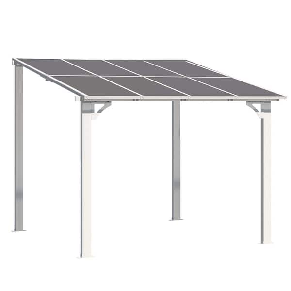 8 ft. x 8 ft. Wall Mounted Outdoor Gazebo with Lean to Gazebo Awnings, Aluminum Frame in White