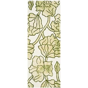 Dip Dye Ivory/Light Green 2 ft. x 6 ft. Floral Runner Rug