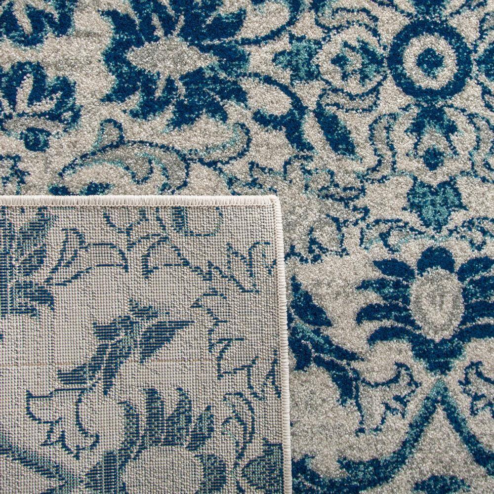 Ivory and Blue High Pile Synthetic Area Rug