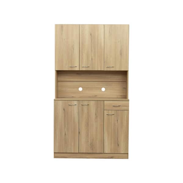 Unbranded 39.37 in. W x 15.35 in. D x 70.87 in. H Rustic Oak Brown Linen Cabinet with 6-Doors, 1-Open Shelves and 1-Drawer